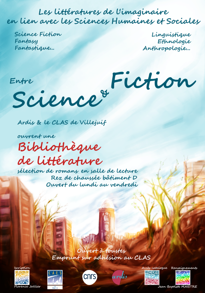 Affiche de la bibliothèque "Entre science et fiction" Bibliothèque de littérature sélection de romans