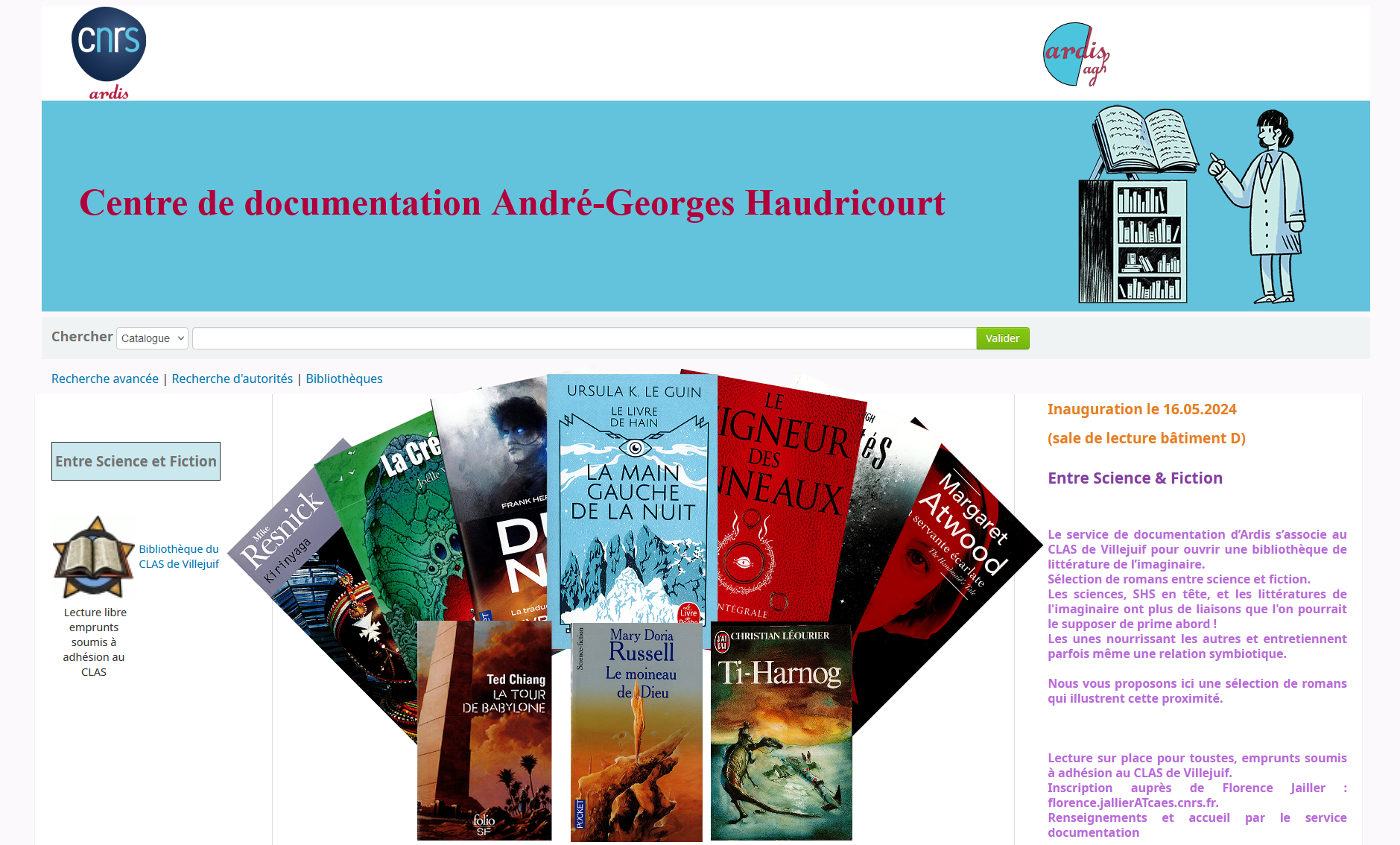 Sélection de couvertures de romans du fonds "Entre science et fiction" présenté sur le catalogue du centre de documentation AGH